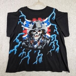Vintage American Thunder USA Skull Cowboy Outlaw Rebel Lightning T-Shirt Size XL